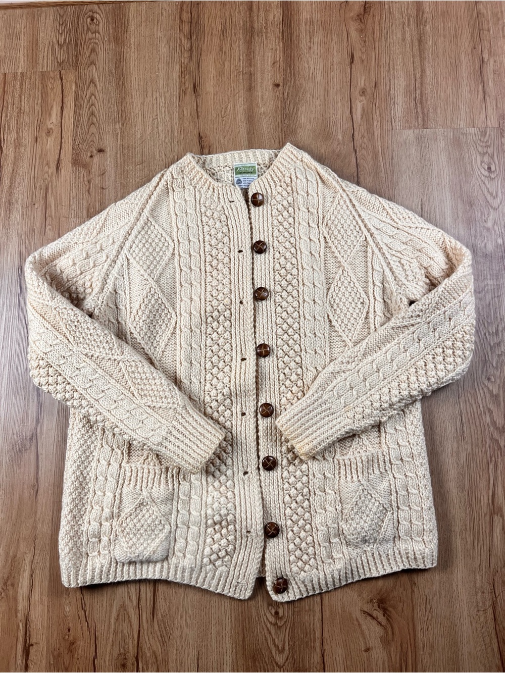 Kennedy of Ardara Irish Aran Cardigan 100% Pure Wool Cable Knit Cream Sweater - Picture 4 of 11